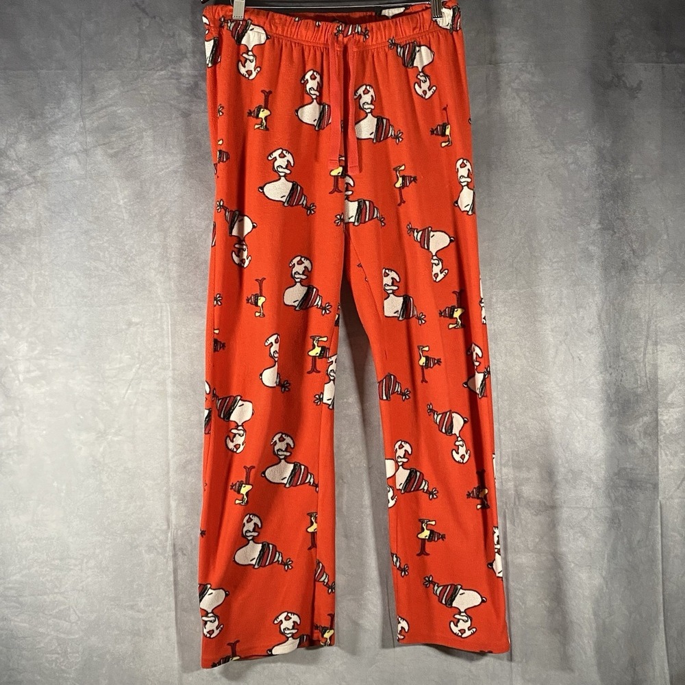 Peanuts Snoopy Pajama Pants Holiday Lounge Bottoms Flannel Womens M Drawstring